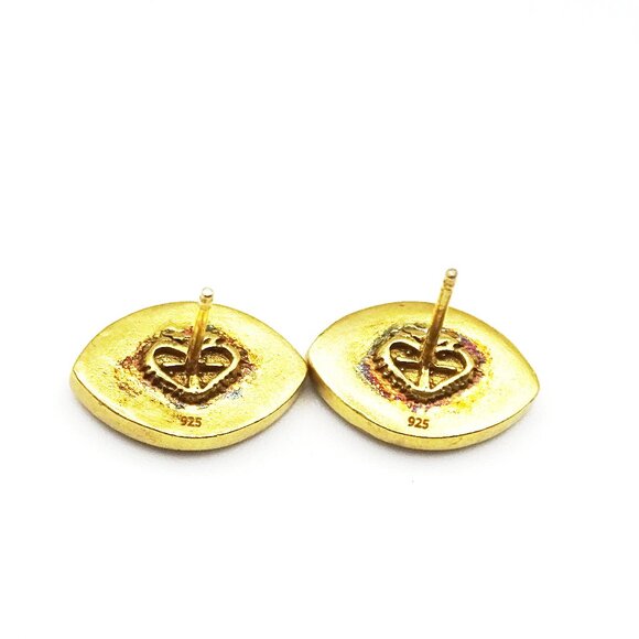 SAVVY CIE JEWELRY Sterling Silver Gold Plated CZ Evil Eye Stud  Earrings - Picture 5 of 7